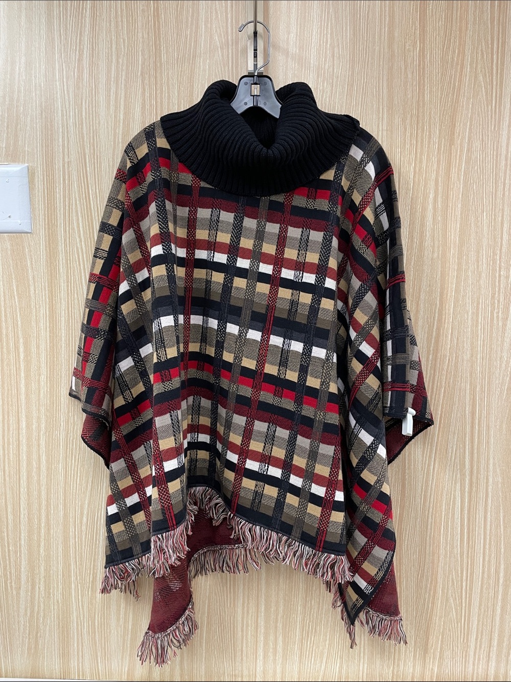 NWT Aldo Martins Black Plaid Sweater Poncho One Size